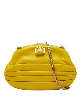 Chanel CC Logo Shoulder Bag Yellow Leather